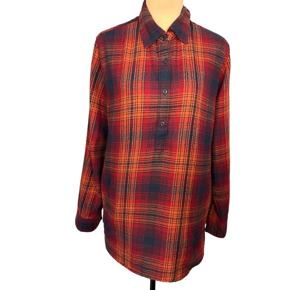 Ascend Flannel Red, Orange and Blue Plaid Tunic, Size L - Picture 1 of 5